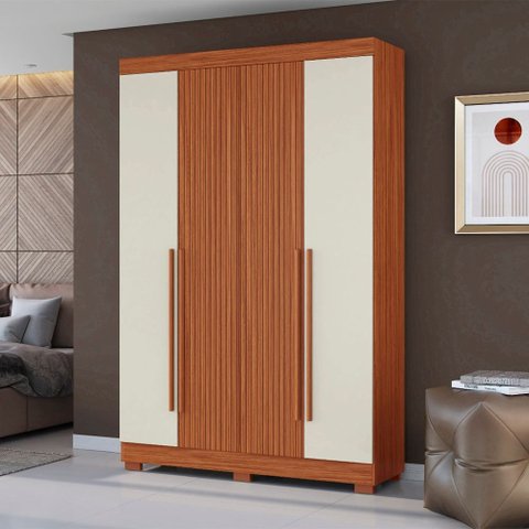 Guarda Roupa Roupeiro 240 4 Portas 2 Gavetas Cinamomo Ripado Off White Aramóveis