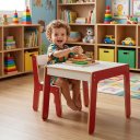 Ver imagem 2 de Kit Mesinha Infantil Madeira com Cadeira Vermelha Educativa