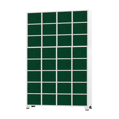 Armário Roupeiro de Aço para Vestiário 32 Portas Locker Verde Escuro com Chave