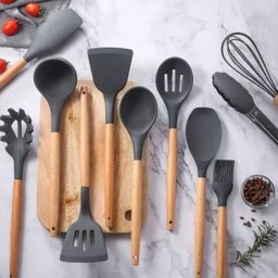Jogo 12 Peças Utensílios Silicone Colher Espátula Compacto Preto - 2