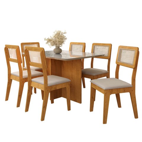 Kit Mesa de Jantar Classic 120 com 6 Cadeiras Bella Boucle