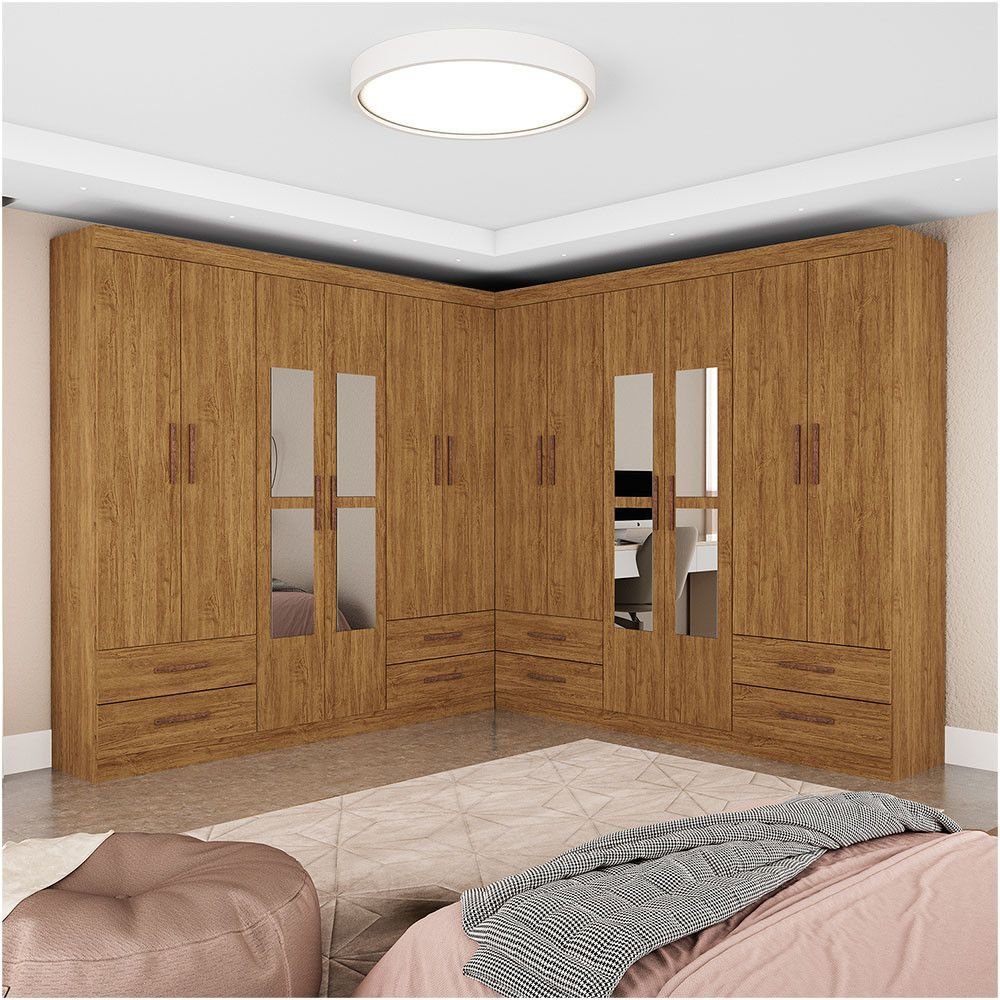 Closet Casal Duplo Lu 12 Portas com Espelho 8 Gavetas | MadeiraMadeira