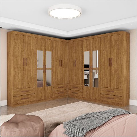 Closet Casal Duplo Lu 12 Portas com Espelho 8 Gavetas