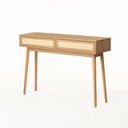 Ver imagem 3 de Aparador Alia 2 Gavetas 100% MDF Pés de Madeira 120 cm X 34 cm Tauari/Dourado