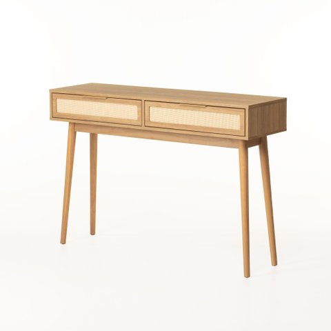 Aparador Alia 2 Gavetas 100% MDF Pés de Madeira 120 cm X 34 cm Tauari/Dourado