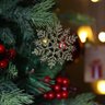 Flocos de Neve Dourado 10 Pendentes Grande C/ Glitter Decoração Enfeite Árvore Natal - 9