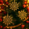 Flocos de Neve Dourado 10 Pendentes Grande C/ Glitter Decoração Enfeite Árvore Natal - 2
