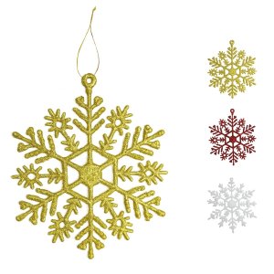 Flocos de Neve Dourado 10 Pendentes Grande C/ Glitter Decoração Enfeite Árvore Natal