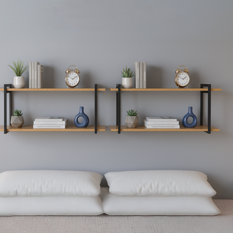 Kit 2 Prateleira Dupla Estante Mdf 30x100cm Tipo Industrial