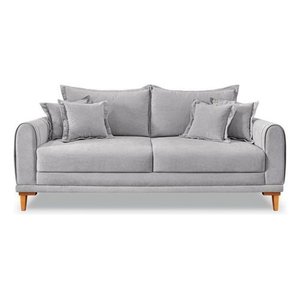 Sofá Living 3 Lugares Bouclê 2.20m Pés em Madeira Bz Home:bouclê/cinza