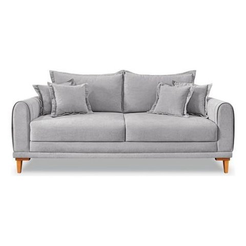 Sofá Living 3 Lugares Bouclê 2.20m Pés em Madeira Bz Home:bouclê/cinza