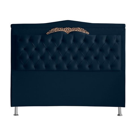 Cabeceira de Cama Box Helena Queen 160 Cm Capitonê Retro Botão Encapados Suede Azul Marinho Eli Móve