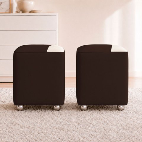 Kit 2 Puffs Decorativos Urban Corino para Sala Quarto Hall de Entrada Compactos Assento Extra Marrom