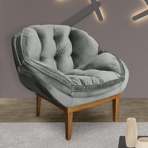 Poltrona Decorativa Confort Veludo CINZA SKY MOBILE