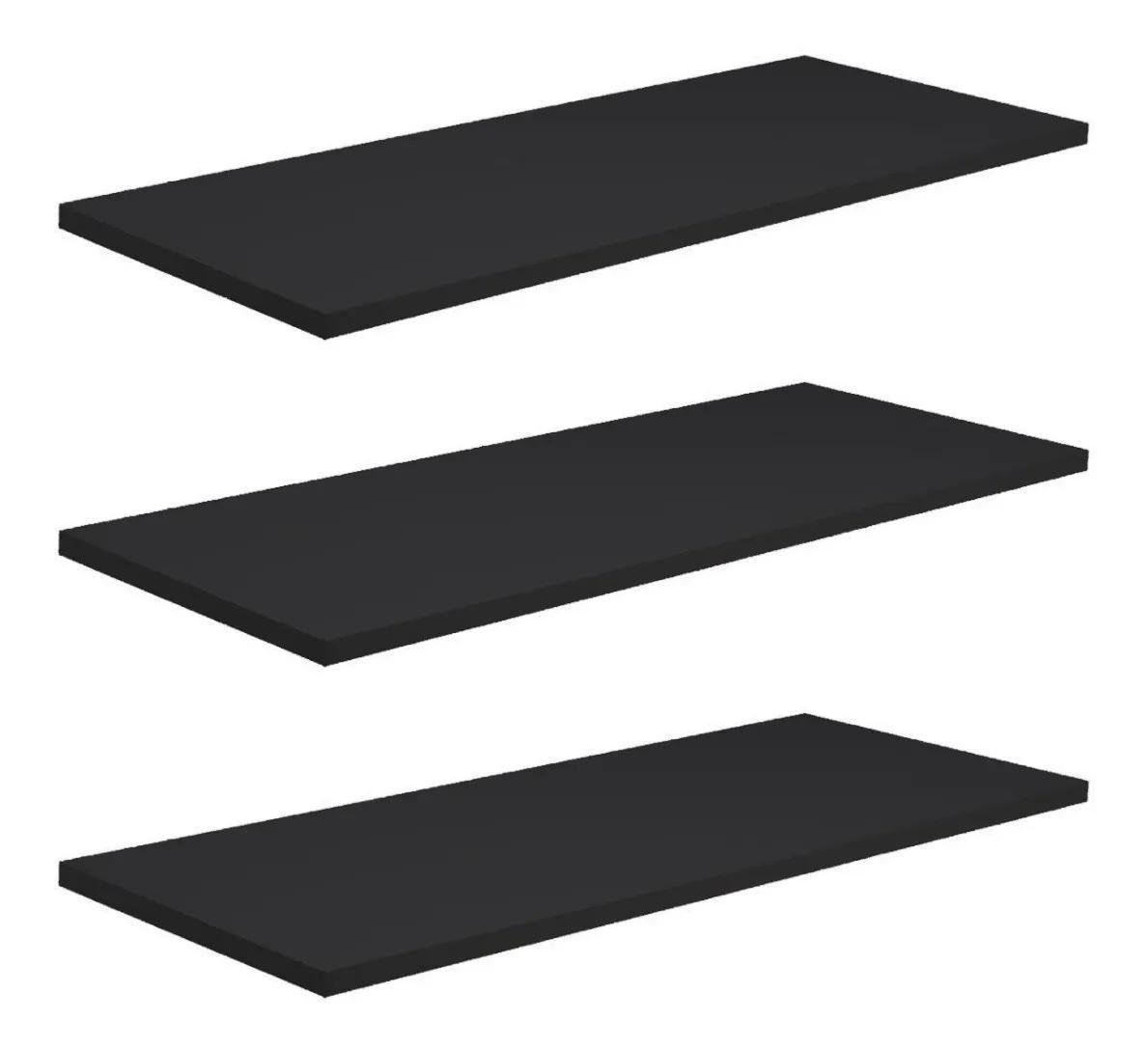 Kit 3 Prateleiras Preta Mdf 1200x200 com Suporte Fixação