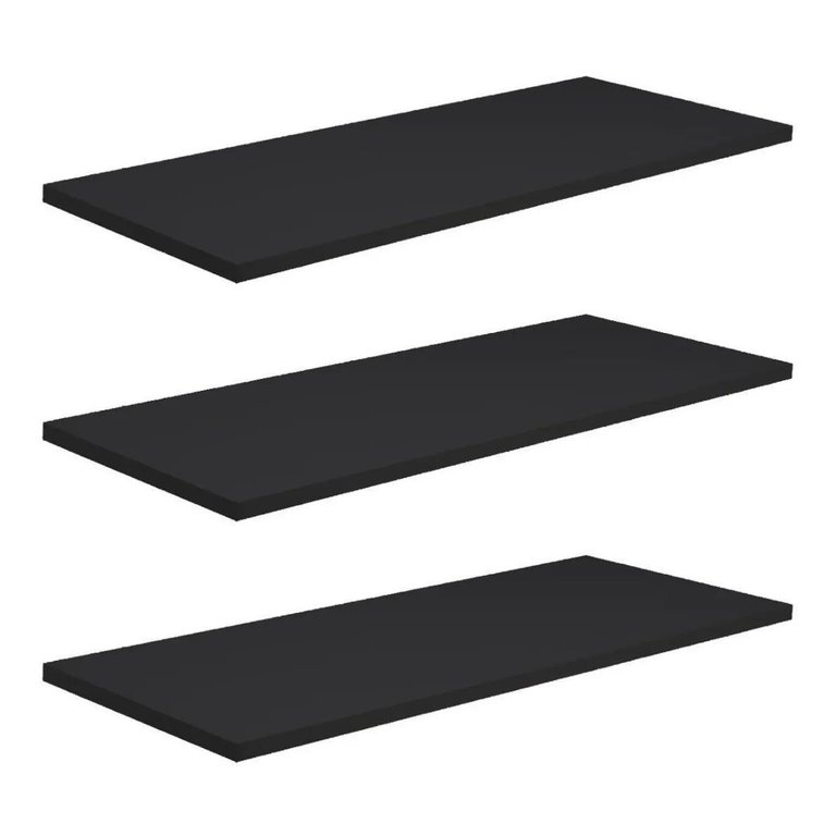 Kit 3 Prateleiras Preta Mdf 1200x200 com Suporte Fixação