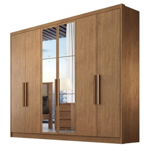 Guarda-roupa Casal 100% Mdf 6 Portas com Espelho 6 Gavetas Línea Novo Horizonte Cumaru