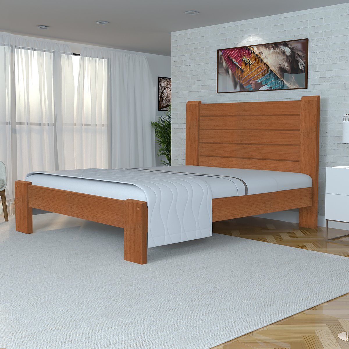 Cama King Size Casal Milano de Madeira Maciça Cedro Tauari Castanho - 4