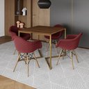 Ver imagem 1 de Jogo de Mesa Industrial Base Dourada Tampo Quadrado 90cm Amêndoa com 4 Poltronas Estofadas Vermelho