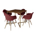 Ver imagem 2 de Jogo de Mesa Industrial Base Dourada Tampo Quadrado 90cm Amêndoa com 4 Poltronas Estofadas Vermelho