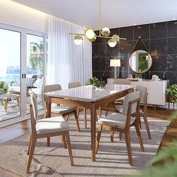 Mesa de Jantar Retangular Off White/Nature com Vidro Wind 160x90 fabrispuma - 3