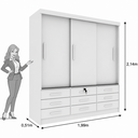 Ver imagem 3 de Guarda Roupa Casal 3 Portas 9 Gavetas 199cm Chicago Branco/Neve