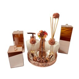 Kit Lavabo Luxo Rose Gold Potes Aroma Sabonete Porta Escovas - 1