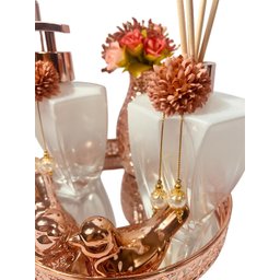Kit Lavabo Luxo Rose Gold Potes Aroma Sabonete Porta Escovas - 3