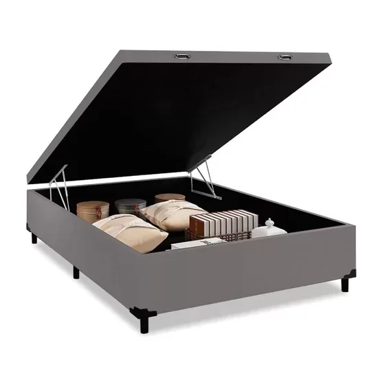 Base Box Baú Casal Suede:cinza