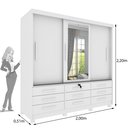 Ver imagem 3 de Guarda Roupa Casal com Espelho e Pés 3 Portas 9 Gavetas 199cm Chicago Branco/Neve