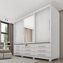 Ver imagem 1 de Guarda Roupa Casal com Espelho e Pés 3 Portas 9 Gavetas 199cm Chicago Branco/Neve