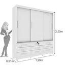 Ver imagem 3 de Guarda Roupa Casal com pés 3 Portas de Correr 9 Gavetas 199cm Chicago