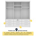 Ver mais imagens de Guarda Roupa Casal com pés 3 Portas de Correr 9 Gavetas 199cm Chicago