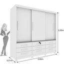 Ver imagem 3 de Guarda Roupa Casal com Pés 3 Portas de Correr 9 Gavetas 199cm Chicago Branco/Neve