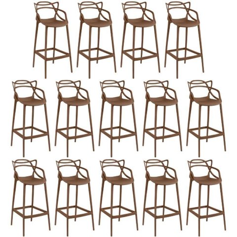 Kit 14 Banquetas Allegra com Encosto Design Cozinha/bancada - Marrom