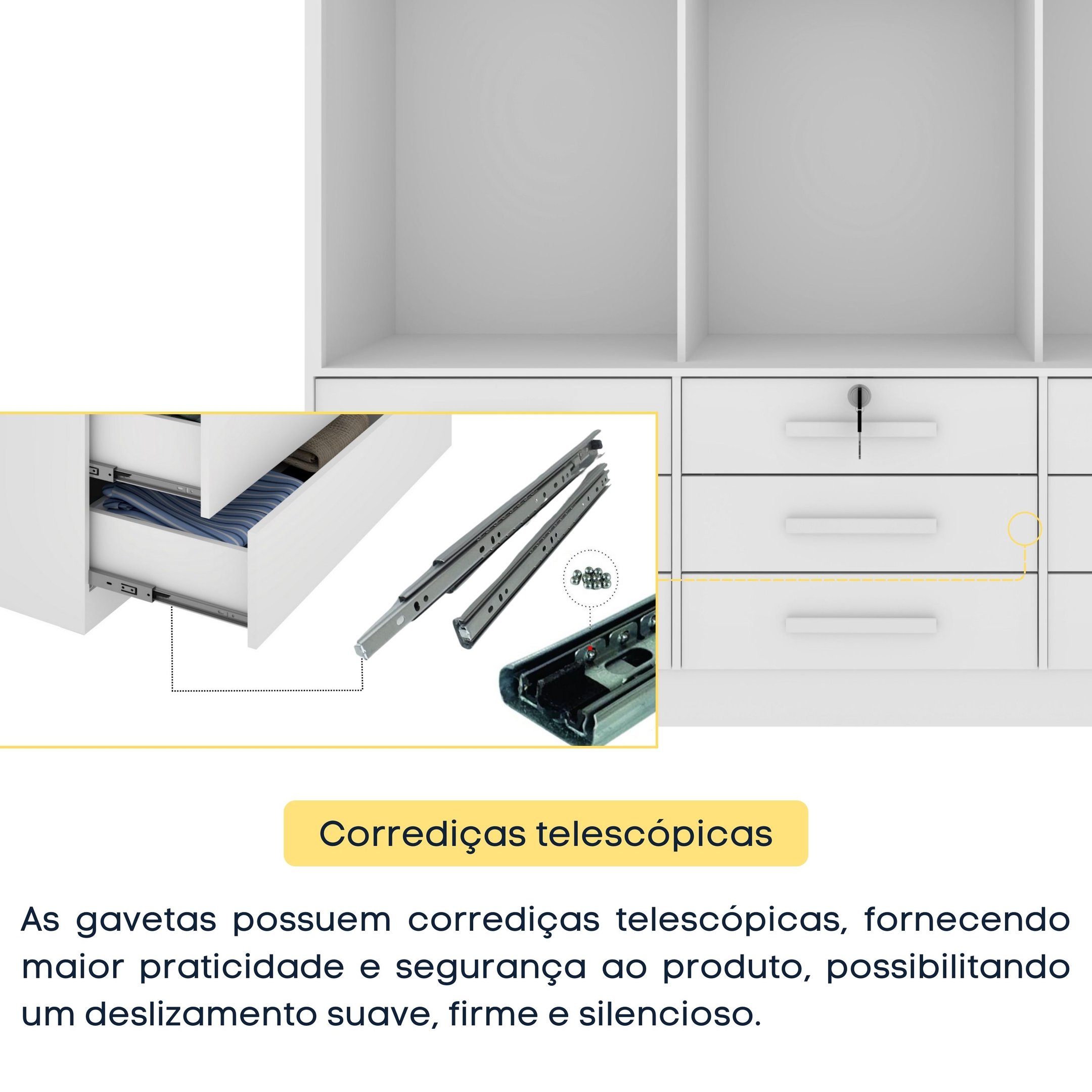 Guarda Roupa Casal com Espelho 3 Portas de Correr 9 Gavetas 199cm Chicago   - 9