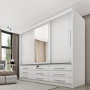 Ver imagem 1 de Guarda Roupa Casal com Espelho 3 Portas de Correr 9 Gavetas 199cm Chicago Branco/Neve