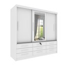 Ver imagem 2 de Guarda Roupa Casal com Espelho 3 Portas de Correr 9 Gavetas 199cm Chicago Branco/Neve