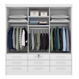 Guarda Roupa Casal com Espelho 3 Portas de Correr 9 Gavetas 199cm Chicago   - 5