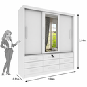 Ver imagem 3 de Guarda Roupa Casal com Espelho 3 Portas de Correr 9 Gavetas 199cm Chicago Branco/Neve