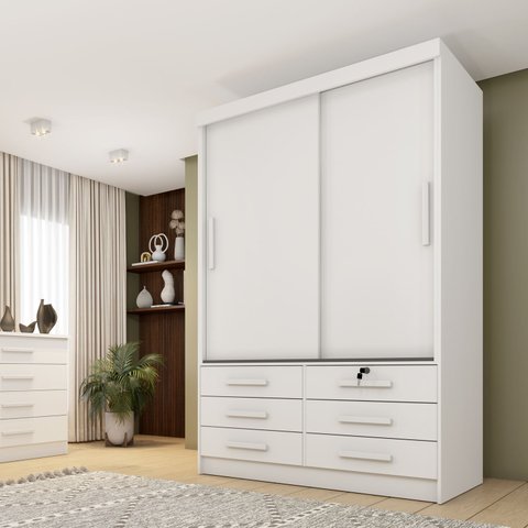 Guarda Roupa Solteiro 2 Portas 6 Gavetas 133cm Chicago  