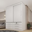 Ver imagem 1 de Guarda Roupa Solteiro 2 Portas 6 Gavetas 133cm Chicago Branco/Neve