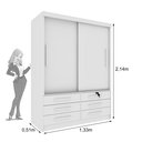 Ver imagem 3 de Guarda Roupa Solteiro 2 Portas 6 Gavetas 133cm Chicago Branco/Neve
