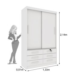 Guarda Roupa Solteiro 2 Portas 6 Gavetas 133cm Chicago   - 2