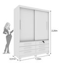 Ver imagem 3 de Guarda Roupa Solteiro com Pés 2 Portas 6 Gavetas 133cm Chicago Branco/Neve