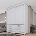 Ver imagem 1 de Guarda Roupa Solteiro com Pés 2 Portas 6 Gavetas 133cm Chicago Branco/Neve