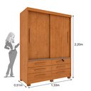 Ver imagem 3 de Guarda Roupa Solteiro com Pés 2 Portas 6 Gavetas 133cm Chicago Bege/Cinamomo