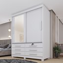 Ver imagem 1 de Guarda Roupa Solteiro com Espelho e Pés 2 Portas 6 Gavetas 133cm Chicago Branco/Neve