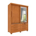 Ver imagem 2 de Guarda Roupa Solteiro com Espelho e Pés 2 Portas 6 Gavetas 133cm Chicago Bege/Cinamomo
