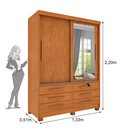 Ver imagem 3 de Guarda Roupa Solteiro com Espelho e Pés 2 Portas 6 Gavetas 133cm Chicago Bege/Cinamomo